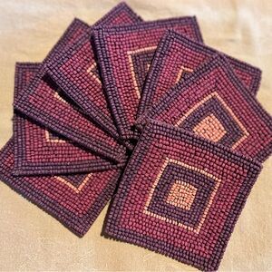 Kim Seybert Coasters - Brown/Tan Geometric Beads - set of 8